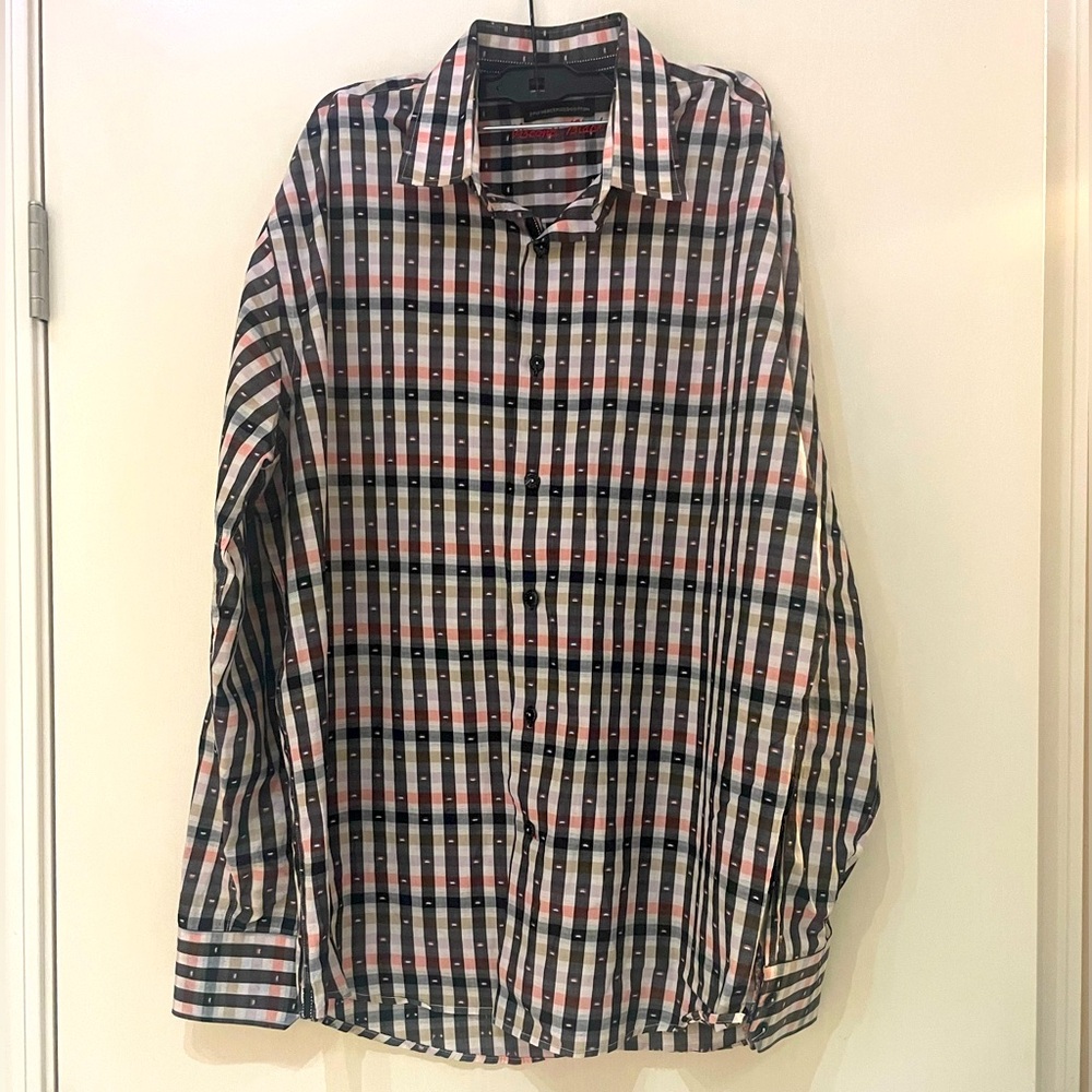 EUC, size L, Visconti Black, made in‎ Portugal button down, multicolored